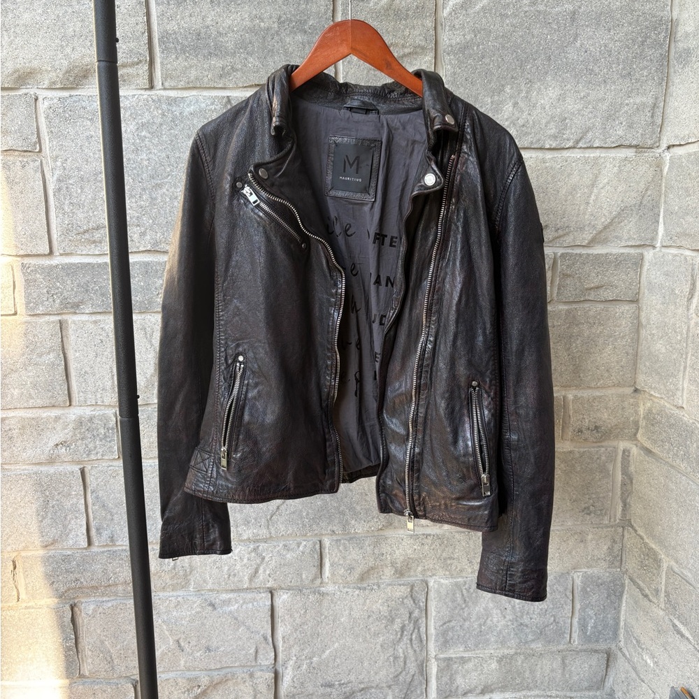 NWOT Mauritius Women's Dark Brown Leather Moto Jacket